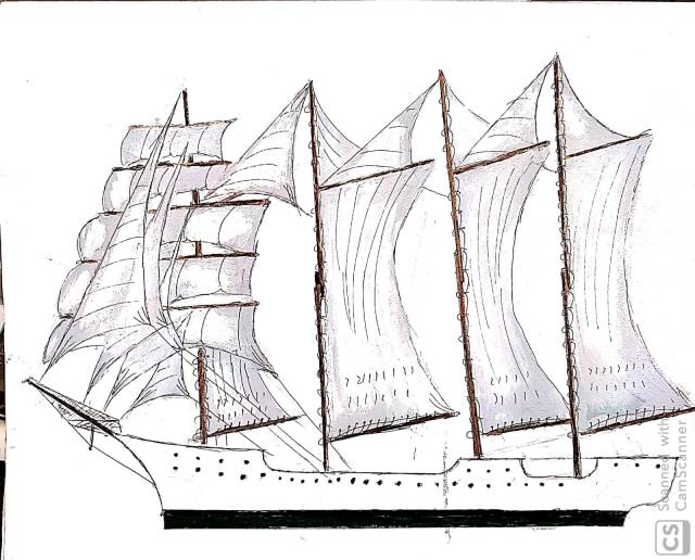 bergantín Goleta de cuatro palos y 19 velas